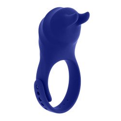 Синее эрекционное виброкольцо с клиторальной подушечкой и пультом ДУ Adjustable Fun Ring