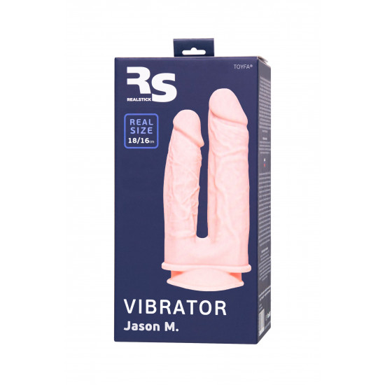 Телесный анально-вагинальный вибратор RealStick Silicone Jason M - 18 см.