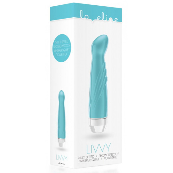 Бирюзовый вибратор Livvy со скошенной головкой - 15,5 см.