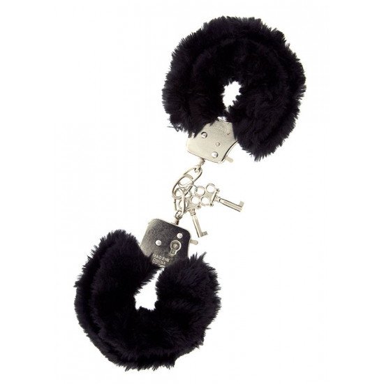 Металлические наручники с чёрной меховой опушкой Metal Handcuffs With Plush