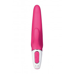 Ярко-розовый вибратор  Satisfyer Mr. Rabbit с клиторальным отростком - 22,1 см.