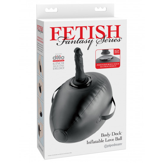 Черный надувной мяч с платформой для фиксации дилдо Body Dock Inflatable Love Ball