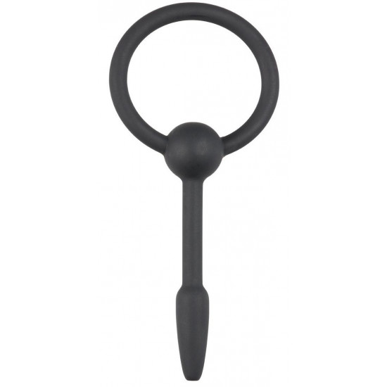 Черный уретральный расширитель Small Silicone Penis Plug With Pull Ring - 10,5 см.