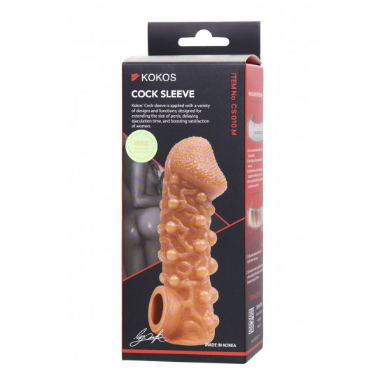 Телесная закрытая насадка с шариками Cock Sleeve 010 Size M - 15,6 см.