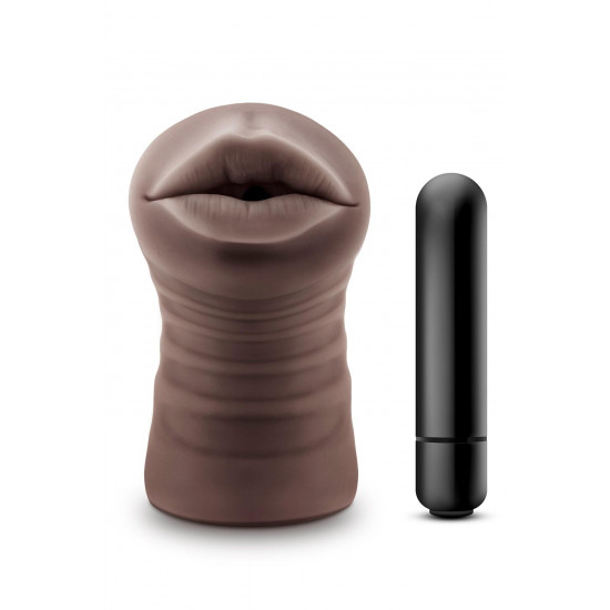 Коричневый мастурбатор-ротик Krystal Vibrating Masturbator