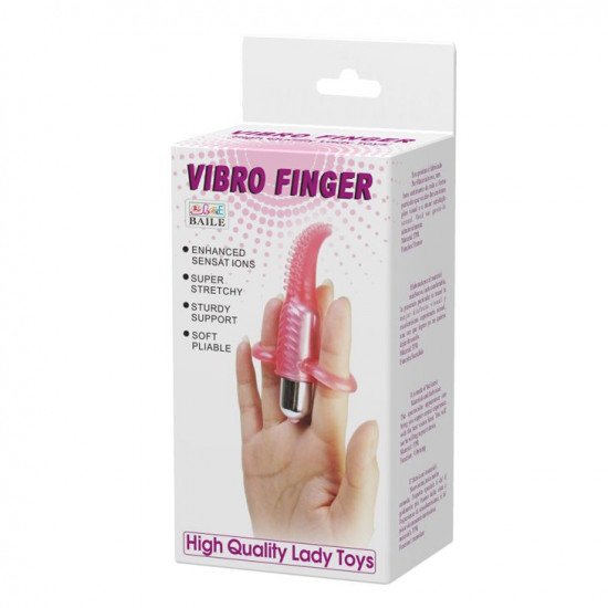 Розовый вибромассажер с щёточкой и петлями для пальцев Vibro Finger