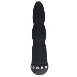Черный вибратор WAVY WAND со стразами - 14 см.