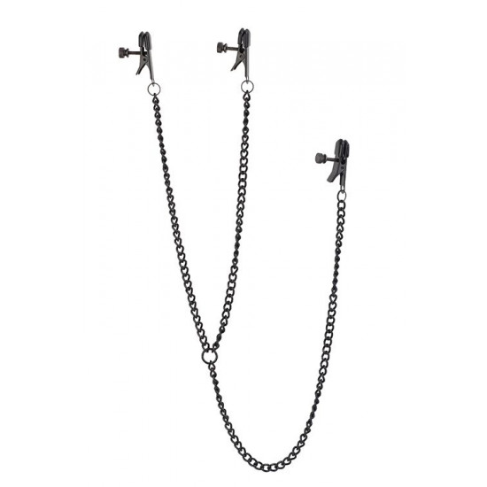 Черные зажимы на соски и клитор на цепочке Deluxe Nipple   Clit Clamps