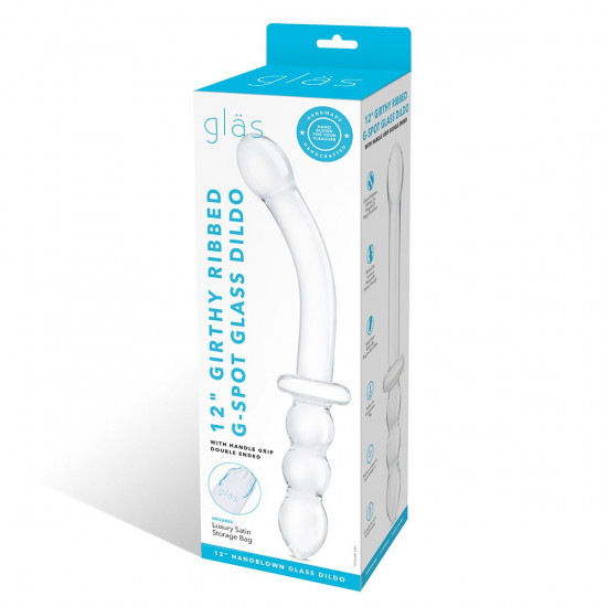 Прозрачный ребристый двусторонний стимулятор Ribbed G-Spot - 30 см.