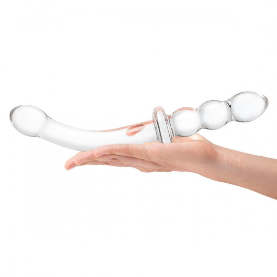 Прозрачный ребристый двусторонний стимулятор Ribbed G-Spot - 30 см.