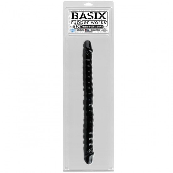 Черный двухголовый фаллоимитатор Basix Rubber Works 18  - 45 см.