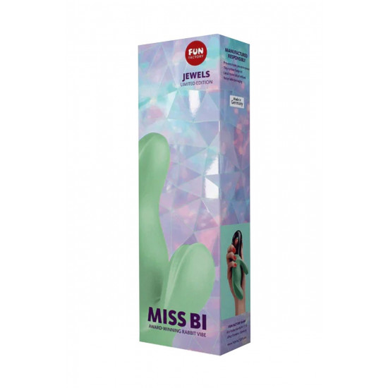 Зеленый вибратор Miss Bi с клиторальным отростком - 17 см.