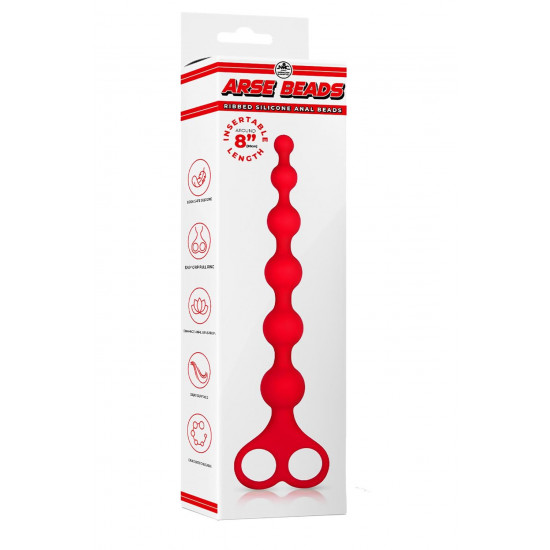 Красная анальная цепочка Ribbed Silicone Anal Beads - 26 см.