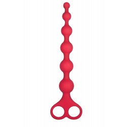 Красная анальная цепочка Ribbed Silicone Anal Beads - 26 см.