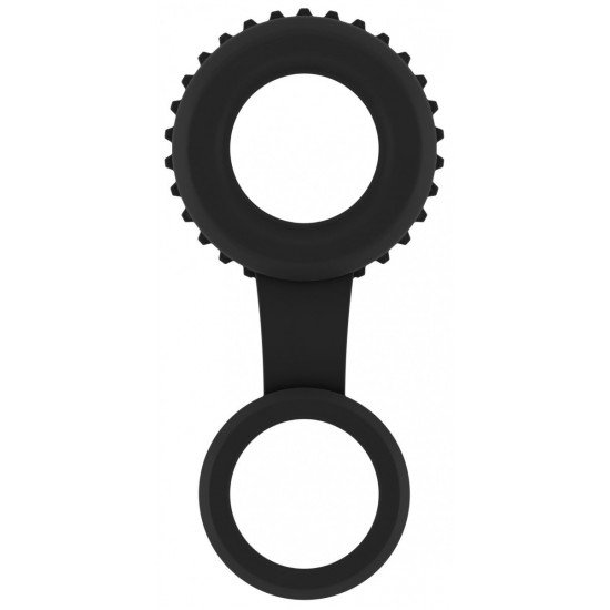 Черное кольцо для пениса и мошонки N 47 Cockring with Ball Strap