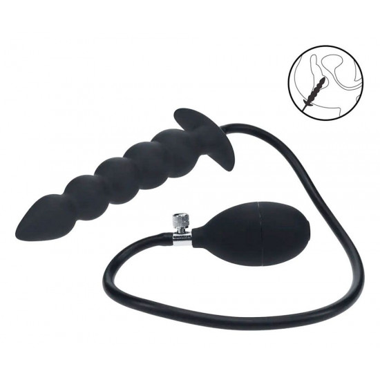 Черная анальная елочка с функцие расширения Beaded Inflatable Silicone Anal Plug