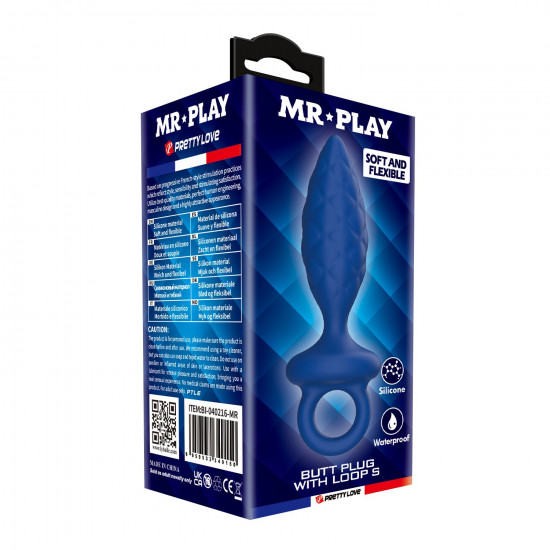 Синяя анальная пробка с кольцом Butt Plug with Loop S - 11,5 см.