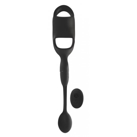 Черное виброкольцо с анальной пробкой Cock Ring with RC Butt Plug