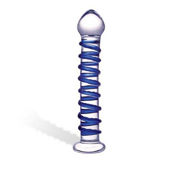 Стеклянный фаллоимитатор с голубой спиралью Blue Spiral - 18,5 см.