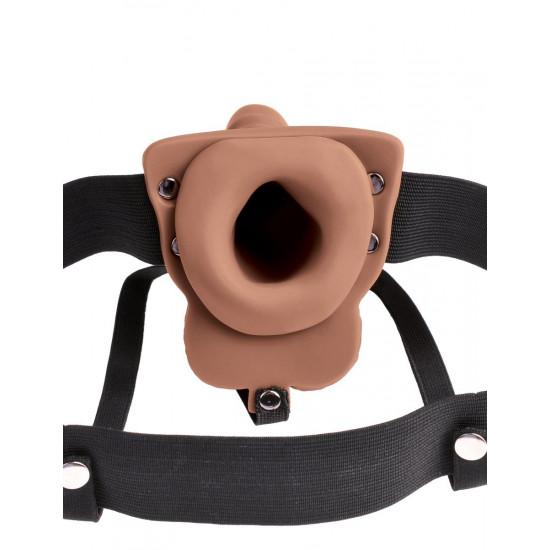Кофейный перезаряжаемый вибрострапон 6  Hollow Rechargeable Strap-On Remote - 17,5 см.