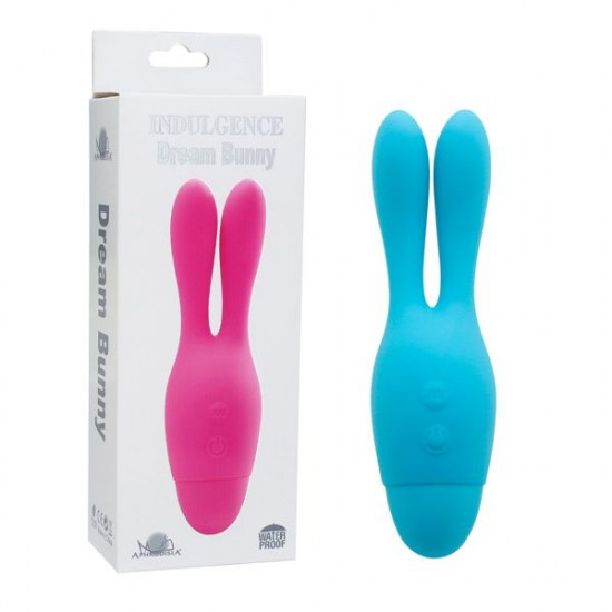 Голубой вибратор INDULGENCE Dream Bunny - 15 см.