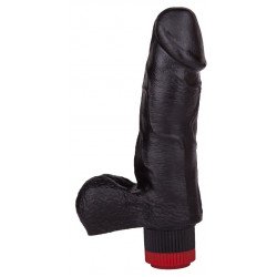 Чёрный виброфаллос с мошонкой - 19,5 см.