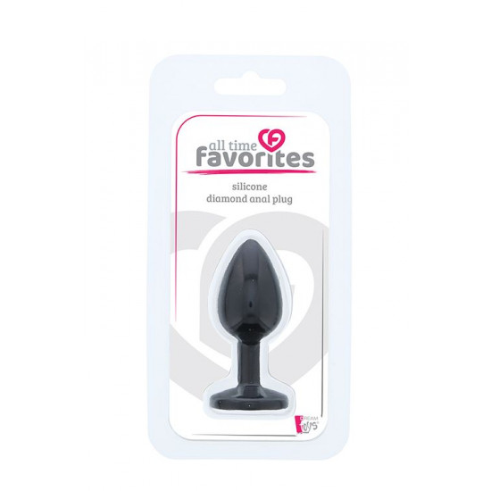 Черная гладкая анальная пробка с розовым кристаллом Silicone Diamond Plug - 7 см.