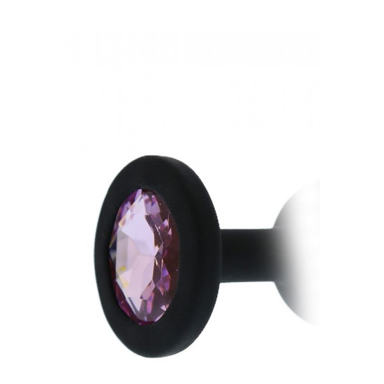 Черная гладкая анальная пробка с розовым кристаллом Silicone Diamond Plug - 7 см.