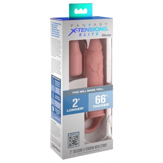 Телесная насадка-удлинитель 2 Inch Silicone X-tension with Strap - 20,3 см.