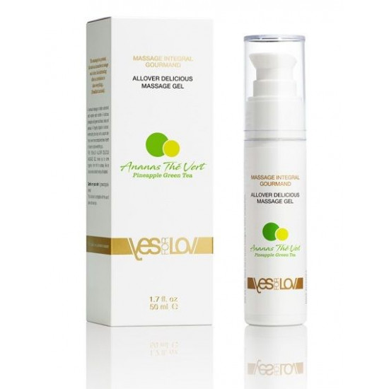 Универсальный массажный гель 3-в-1 Allover Delicious Massage Gel с ароматом ананаса и зеленого чая - 50 мл.