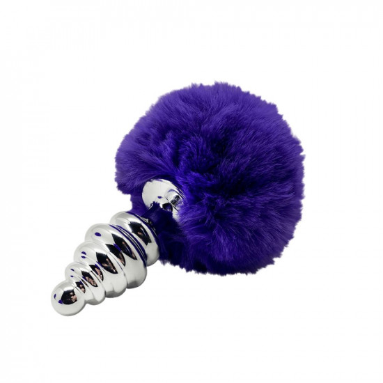 Анальная пробка Metal Anal Fluffly Twist Plug S с фиолетовым хвостиком
