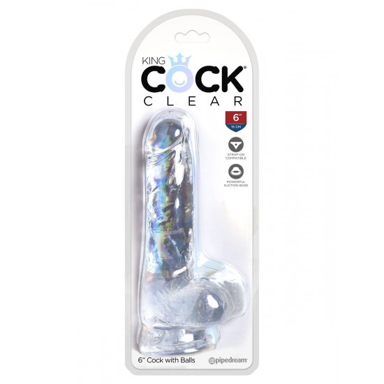 Прозрачный фаллоимитатор King Cock Clear 6  Cock with Balls - 17,8 см.