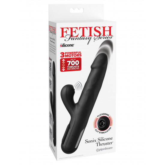 Черный силиконовый вибратор-кролик Sonix Silicone Thruster - 22 см.