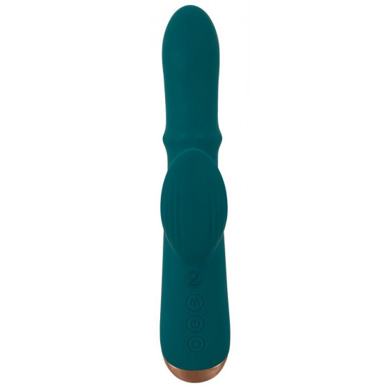 Зеленый вибратор-кролик с подвижным кольцом Thumping Rabbit Vibrator - 22,7 см.