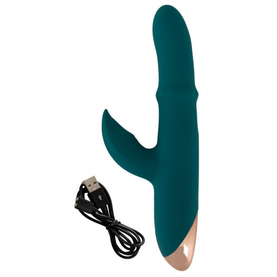 Зеленый вибратор-кролик с подвижным кольцом Thumping Rabbit Vibrator - 22,7 см.