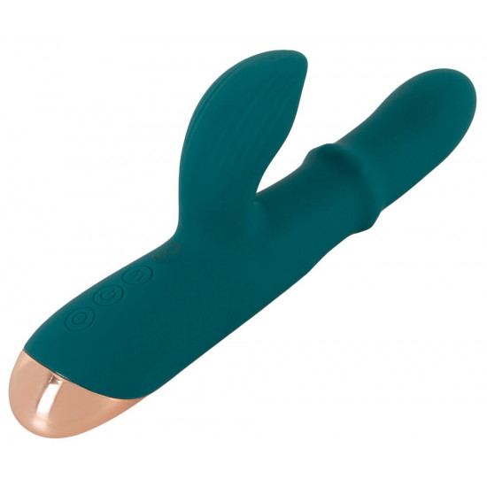Зеленый вибратор-кролик с подвижным кольцом Thumping Rabbit Vibrator - 22,7 см.