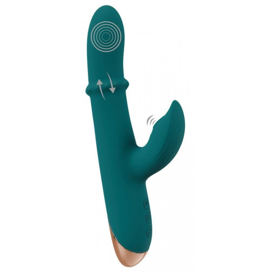 Зеленый вибратор-кролик с подвижным кольцом Thumping Rabbit Vibrator - 22,7 см.