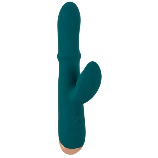 Зеленый вибратор-кролик с подвижным кольцом Thumping Rabbit Vibrator - 22,7 см.