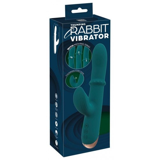 Зеленый вибратор-кролик с подвижным кольцом Thumping Rabbit Vibrator - 22,7 см.
