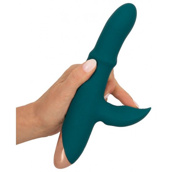 Зеленый вибратор-кролик с подвижным кольцом Thumping Rabbit Vibrator - 22,7 см.