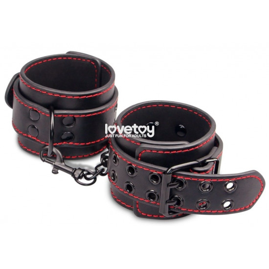 Черные наручники Bondage Fetish Pleasure Handcuffs с контрастной строчкой