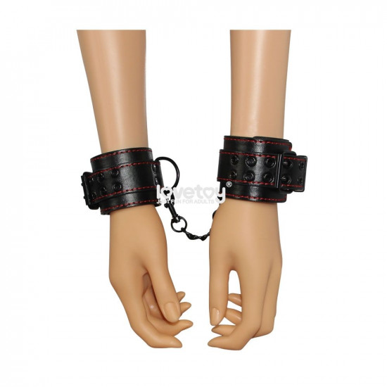 Черные наручники Bondage Fetish Pleasure Handcuffs с контрастной строчкой