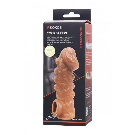Телесная закрытая насадка с шишечками Cock Sleeve 008 Size M - 15,6 см.