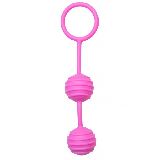 Розовые вагинальные шарики с ребрышками Pleasure Balls