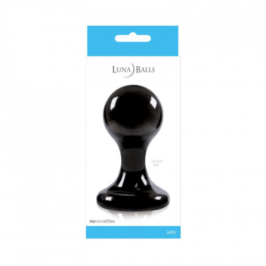 Большая чёрная анальная пробка Luna Balls на присоске - 9,5 см.