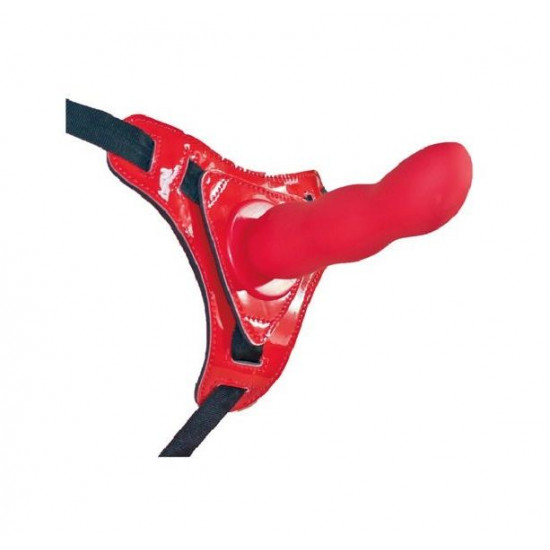 Красные трусики со сменной насадкой из силикона Strap-on Curved Dong - 13,5 см.