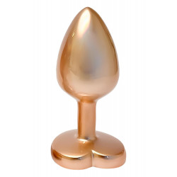 Золотистая анальная пробка с прозрачным кристаллом-сердцем Pearl Gold Plug Small