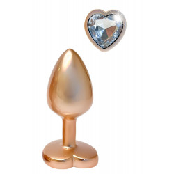 Золотистая анальная пробка с прозрачным кристаллом-сердцем Pearl Gold Plug Small