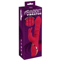 Красный вибратор-кролик с 3 подвижными кольцами Rabbit Vibrator with 3 Moving Rings - 23,7 см.