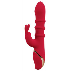 Красный вибратор-кролик с 3 подвижными кольцами Rabbit Vibrator with 3 Moving Rings - 23,7 см.